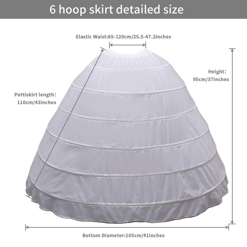BBSET Women Crinoline Petticoat A-line 6 Hoop Skirt Slips Long Underskirt for Wedding Bridal Dress Ball Gown - Image 2